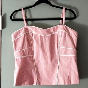 Donna Degnan Red & White stripe strappy Halter cropped top Sz 10